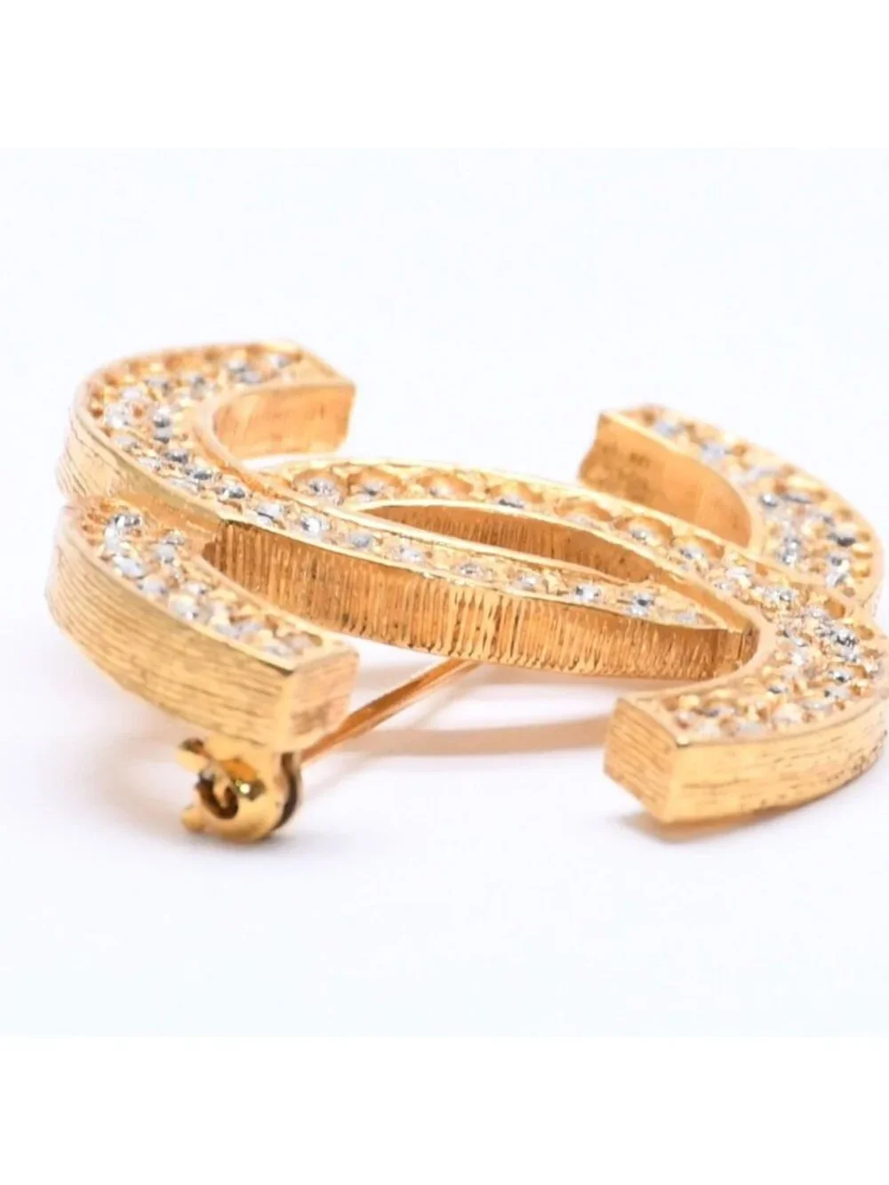 Chanel Brooch Rhinestone CC Logo Gold